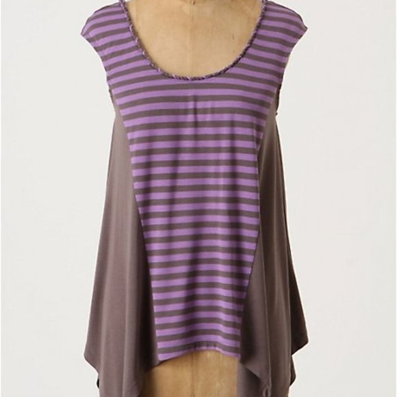 👚Anthropologie, M Striped Lilac Brown Top - Picture 1 of 7